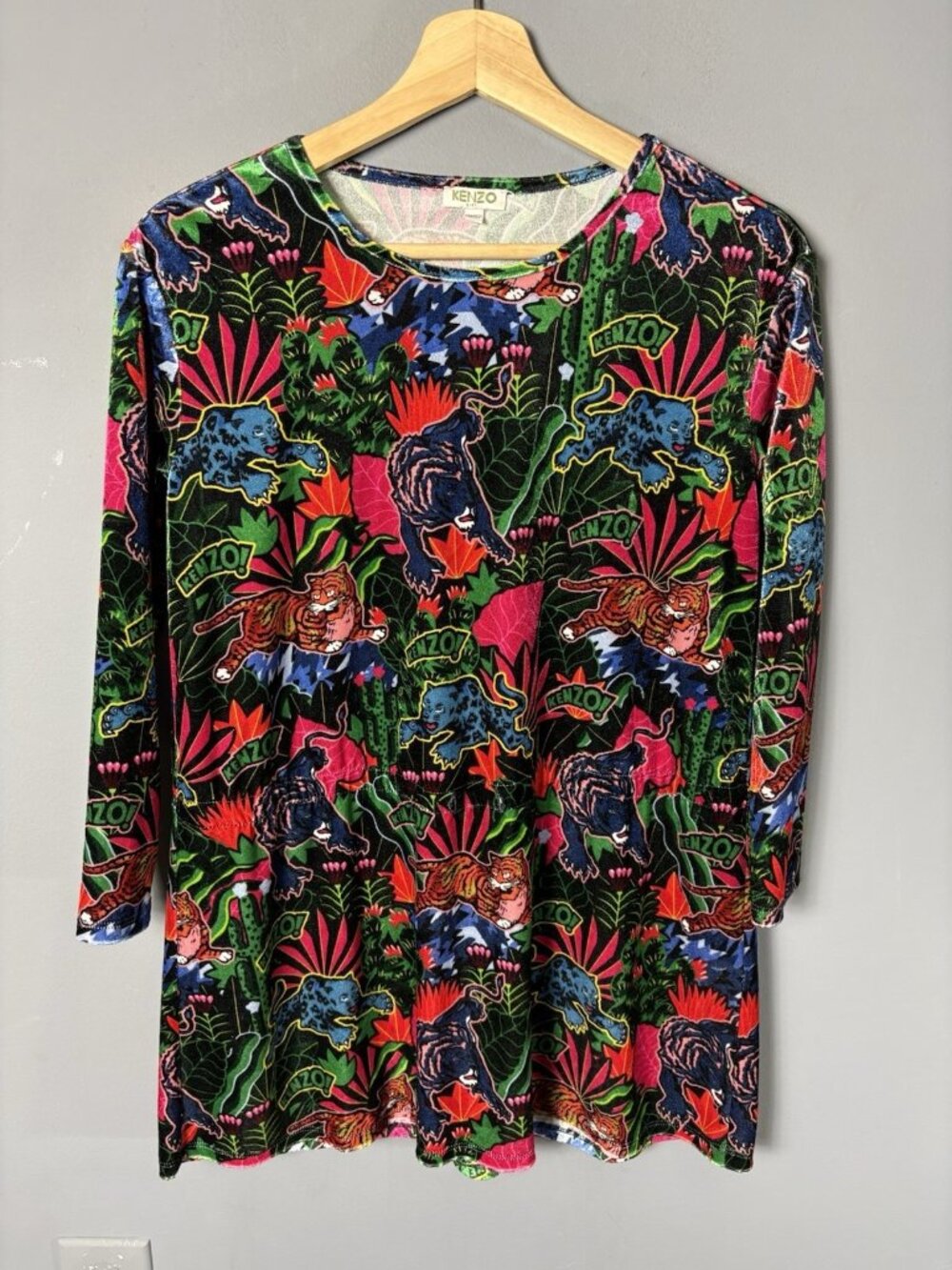 KENZO Girls Size 12/152 Colorful Jungle Animal Print Velour Dress READ